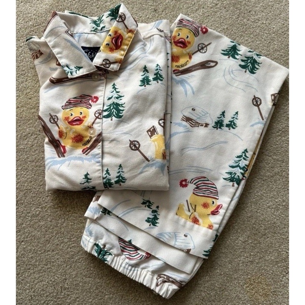 Nick & Nora‎ Pajamas Top Pants Kids L 12 Rubber Duck Jeep Winter * Read Descript